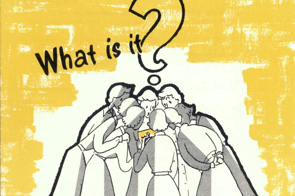 A colour image of an illustration of sales assistants in a huddle.