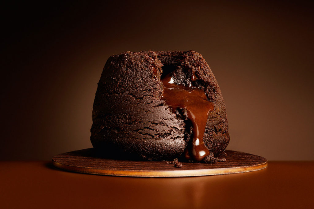 A colour image of a melt in the middle chocolate pudding.