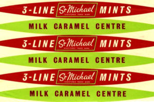 Colour image of mint packaging with red and green graphic design.