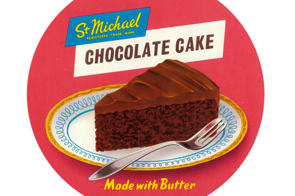 A colour image of a chocolate cake label design.