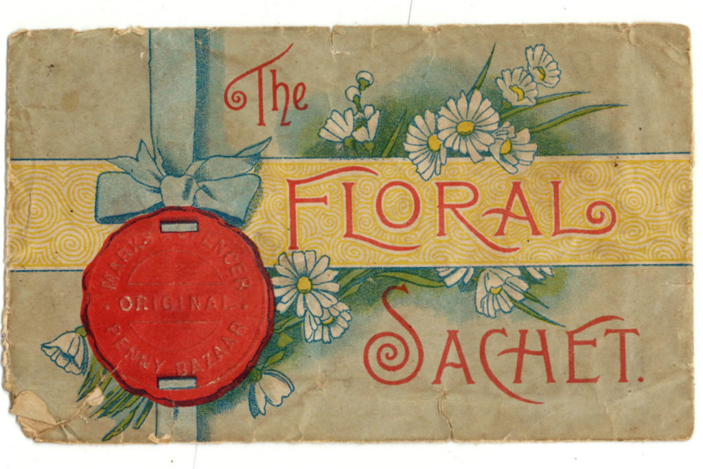 A colour image of a painted design for a floral sachet envelope