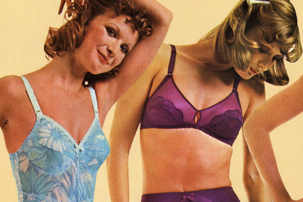 Colour image of two models in lingerie