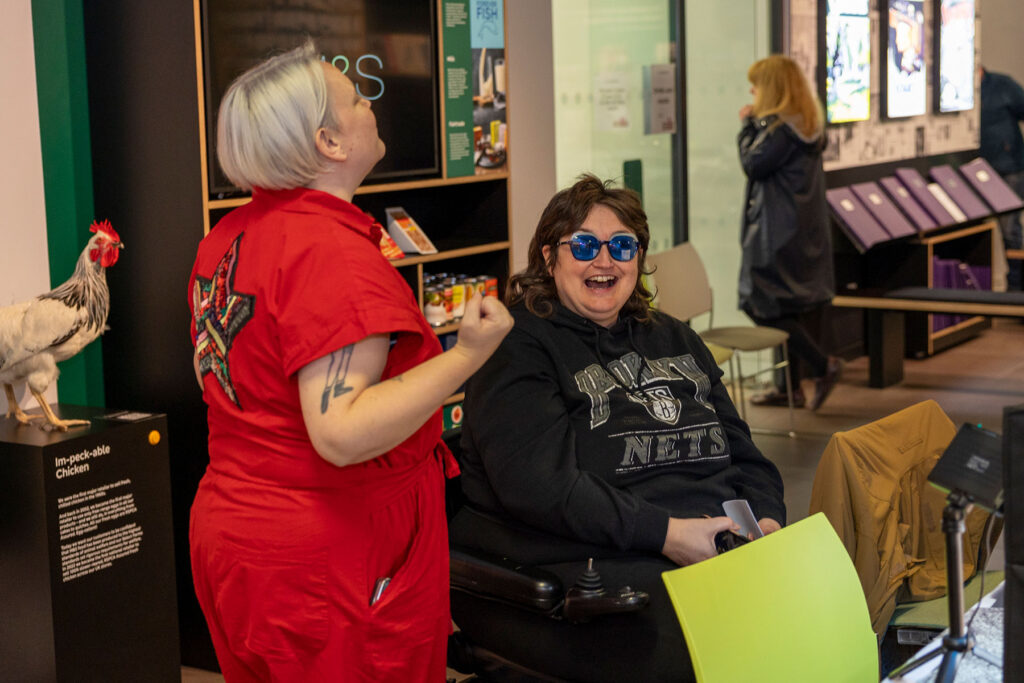 Colour photo of people laughing