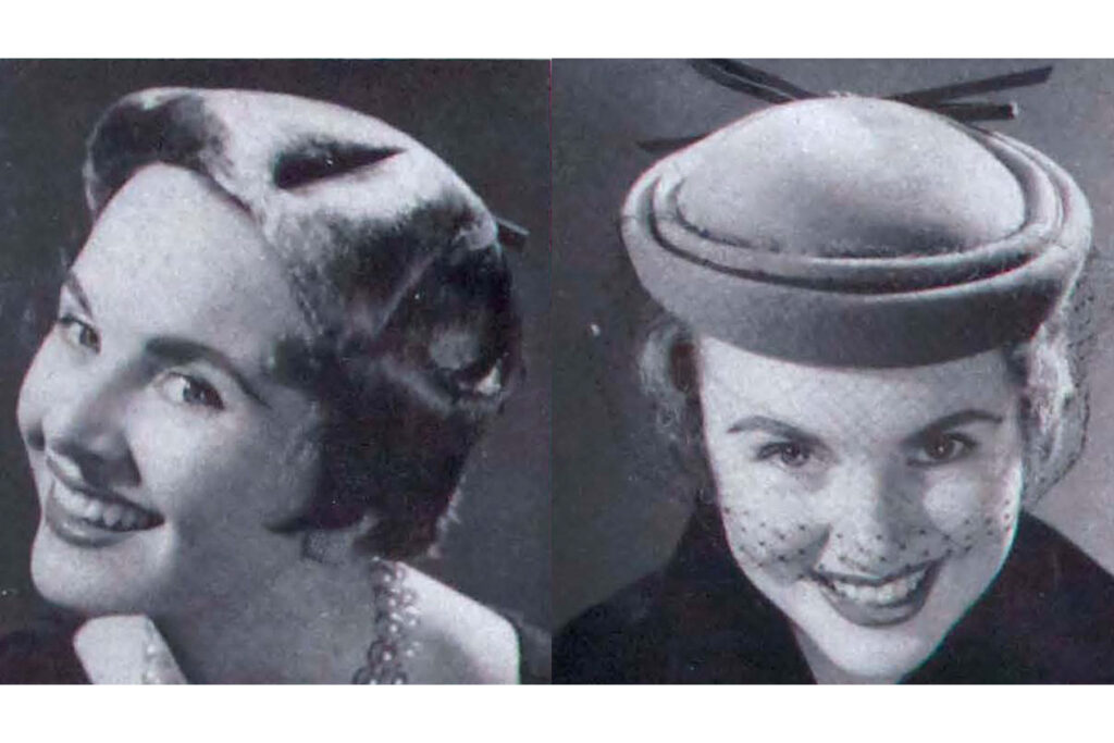 Black and white photos of women wearing hats